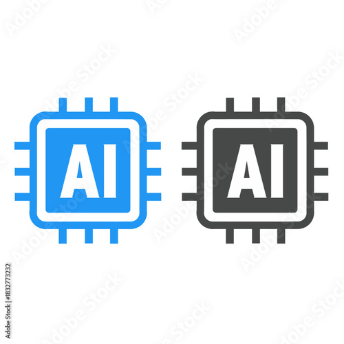 icon of AI processor chip in blue and black colors