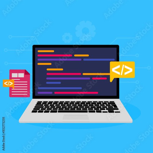 Laptop with Coding Interface. Web Development and Coding Concept
