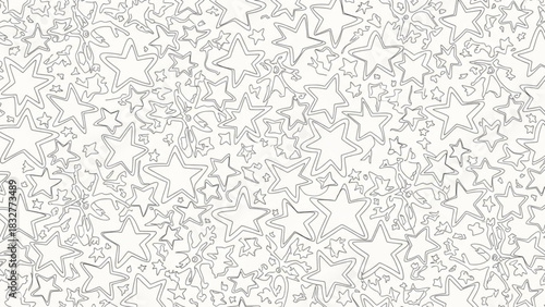 A seamless pattern of hand drawn irregular star outlines scattered across a light background creating a playful and whimsical design