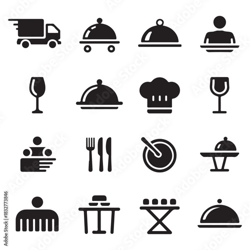 Catering line icon set vector. Catering service, food, delivery of ready meals, guest service, menu for event, banquet vector