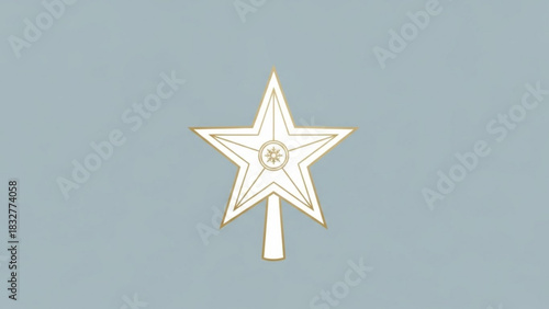 Elegant white and gold star tree topper with snowflake detail on a subtle blue background