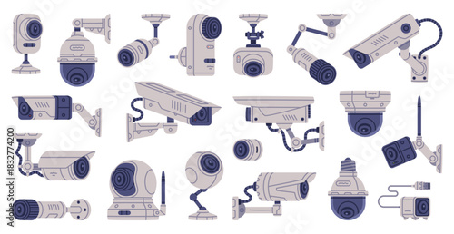 Wireless Security Camera as Closed-circuit Television Transmitting Video and Audio Signal Vector Set