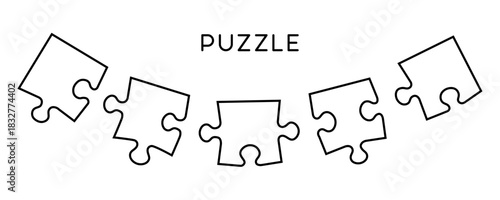 Minimalist Puzzle Line Art. Garland of simple puzzle piece outlines. Ideal for concepts like problem solving, teamwork, business strategy, symbol of autism awareness, or collaboration project template