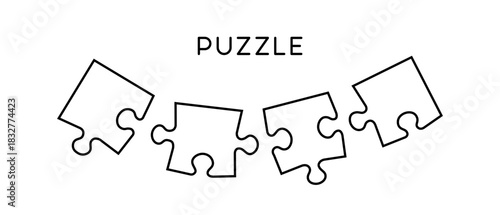 Garland of simple puzzle piece outlines, isolated on a transparent background. Minimalist Puzzle Line Art. Ideal for concepts like teamwork, business strategy, and collaboration project template. PNG