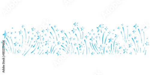 Blue watercolor starburst and sparkle border on white background isolated on white background