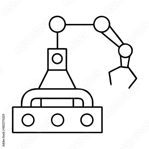Illustration of an industrial robotic arm with three circles on transparent background