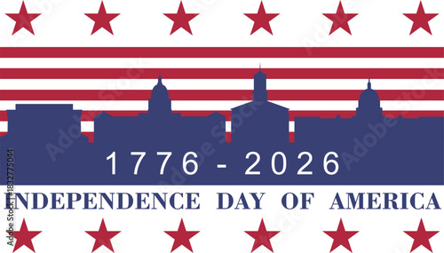 250 years Anniversary card design. 250th anniversary sticker, label, tag, badge to celebrate Independence Day of America on 4th July