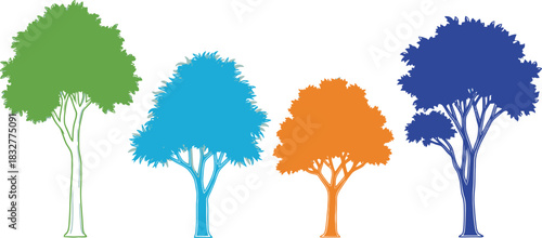 Colorful stylized trees in a row depicting nature s vibrant diversity