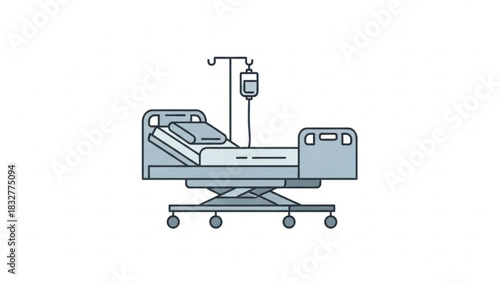 Hospital bed medical equipment patient care healthcare facility sickroom furniture treatment illustration