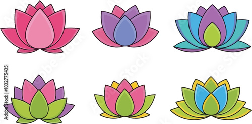 Colorful lotus flower collection isolated vector illustration for design and decoration