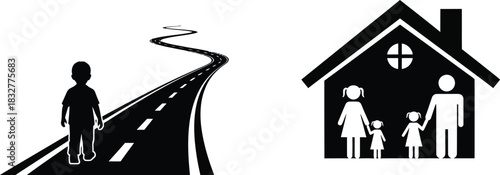 Journey home a visual metaphor of family road and shelter