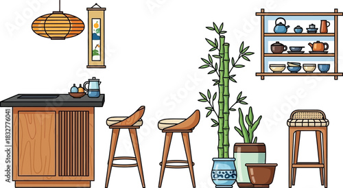 Stylish asian inspired bar area with bamboo and decorative elements