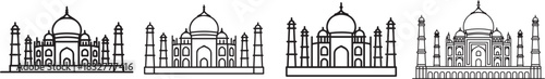 Set of Taj Mahal Line Art, Coloring Book Page Line Art Drawing, Vector and Illustration