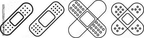Set of Bandage Strip Line Art, Coloring Book Page Line Art Drawing, Vector and Illustration