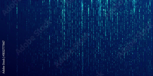 Digital rain abstract background with falling characters in shades of blue