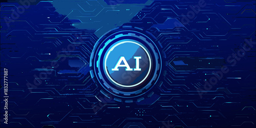 Artificial intelligence circuit board background with ai symbol in center