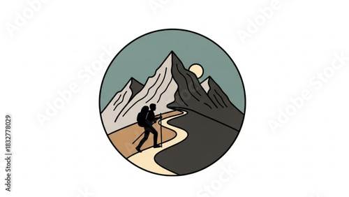 Mountain hiking adventure illustration for outdoor activities and nature exploration tourism and travel design