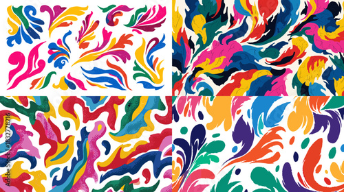 Vibrant abstract brushstroke patterns filled with swirling shapes, bold colors, and expressive artistic movement ideal for modern design, textile prints, and creative backgrounds.