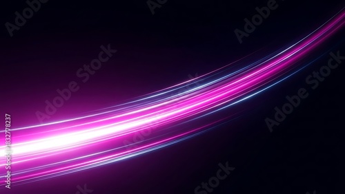 Abstract image of pink and white light trails against a dark purple and black gradient background