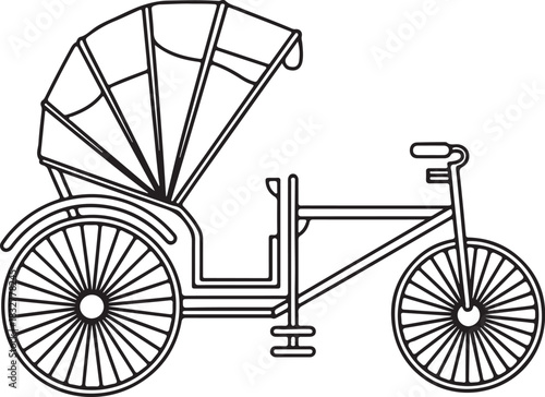 Motorized Rickshaw Line Art, Coloring Book Page Line Art Drawing, Vector and Illustration