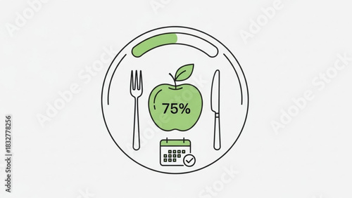 Healthy eating habits and nutrition plan with apple and calendar for diet and wellness and health tracking goal