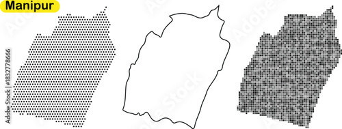 Collection of three map outlines for the indian state of manipur showing different fill styles