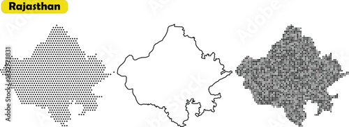 Collection of three stylized map outlines of rajasthan state in india