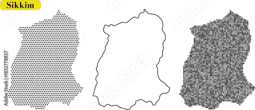 Collection of three stylized map outlines for the indian state of sikkim