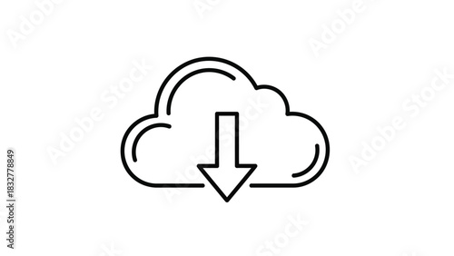 Minimalist cloud download icon with an arrow pointing down, symbolizing data transfer and online storage