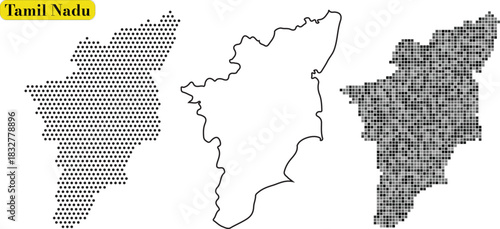 Collection of three map styles for tamil nadu state in india