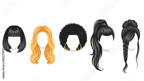 Set of female hairstyles flat design