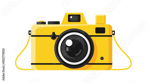 Flat design yellow retro camera vector illustration