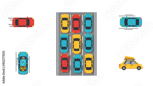 Flat design car and traffic illustrations collection