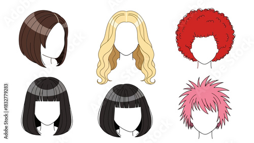 Diverse hairstyle collection flat design vector illustration