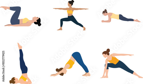 Diverse yoga poses illustration set for fitness and wellness content
