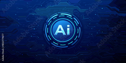 Artificial intelligence concept with circuit board background and glowing ai symbol