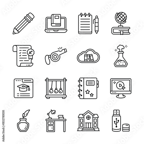 Well designed flat outline style school and education icons in modern style