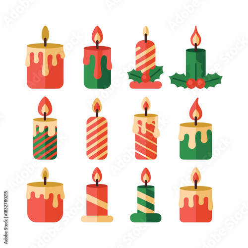 striped candles festive wax decor christmas candle set holiday flames red green gold candles winter celebration warm light decor seasonal illumination melting wax decorative candles