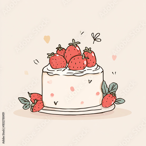 크리스마스 성탄 딸기 케이크 연말 디저트 화이트 케익 일러스트
