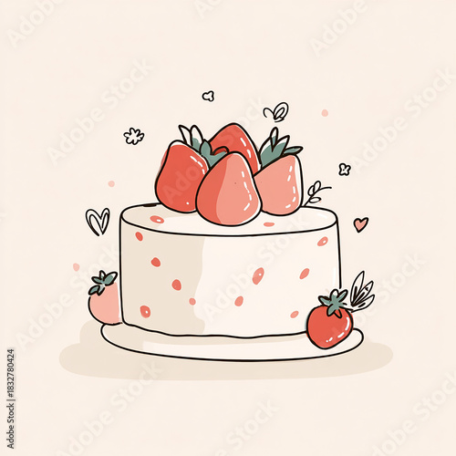 크리스마스 성탄 딸기 케이크 연말 디저트 화이트 케익 일러스트