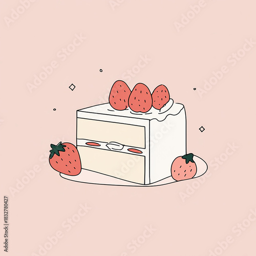 크리스마스 성탄 딸기 케이크 연말 디저트 화이트 케익 일러스트