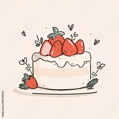 크리스마스 성탄 딸기 케이크 연말 디저트 화이트 케익 일러스트