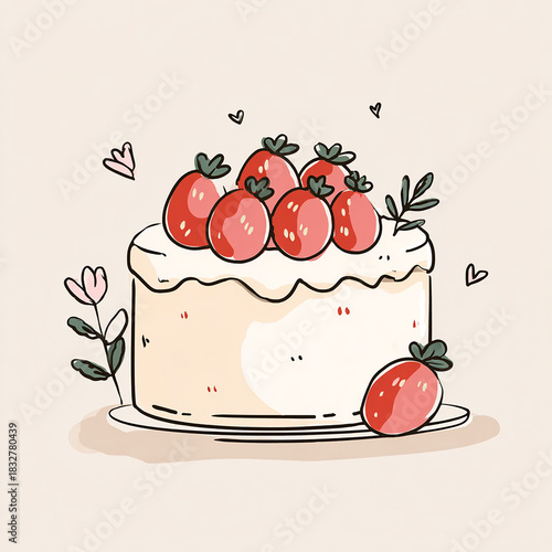 크리스마스 성탄 딸기 케이크 연말 디저트 화이트 케익 일러스트