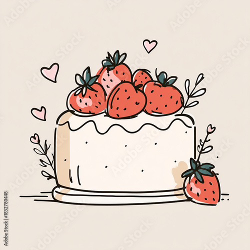 크리스마스 성탄 딸기 케이크 연말 디저트 화이트 케익 일러스트
