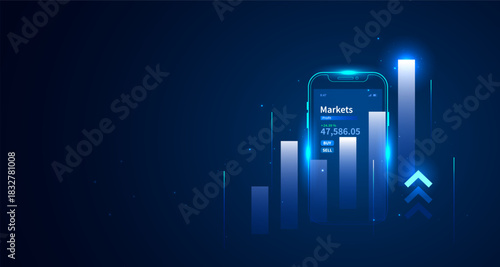 Mobile Stock Market Trading App Vector - Digital Growth Investment Graph and Financial Analysis Chart Technology Background