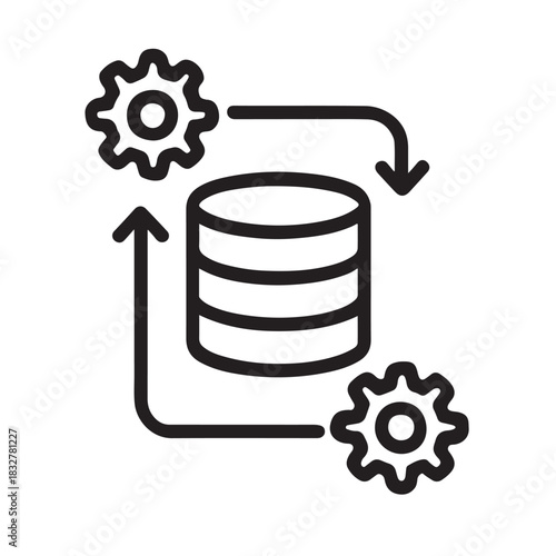 Database Processing Gears Icon With White Background Keywords: database, data, processing, gears