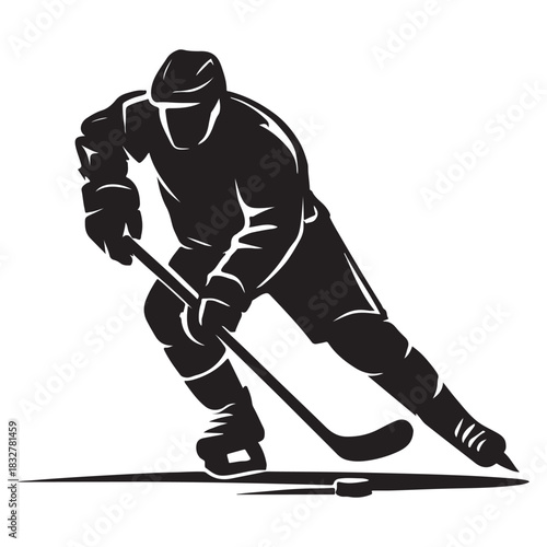 Dynamic silhouette of a hockey player in action on ice