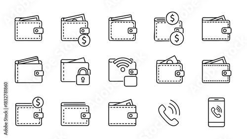 Wallet, money, card, security, nfc, and mobile phone icons