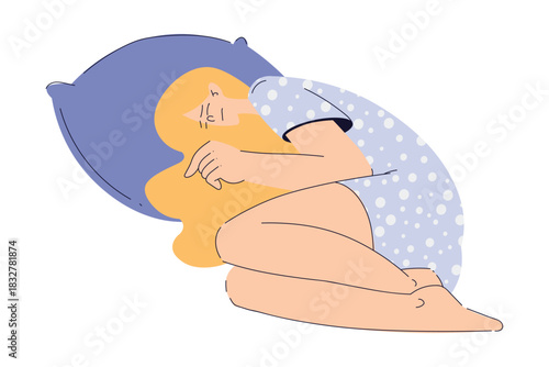 Sleepless Woman at Night Suffer from Insomnia Vector Illustration