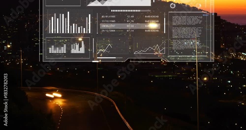 HUD sliding up on data update, cycling charts and gauges displaying live traffic metrics